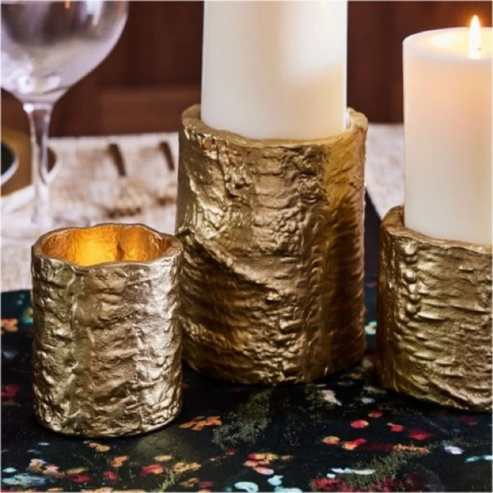 WEST ELM NWT Birch metal candleholders -gold -votive -3.25”h